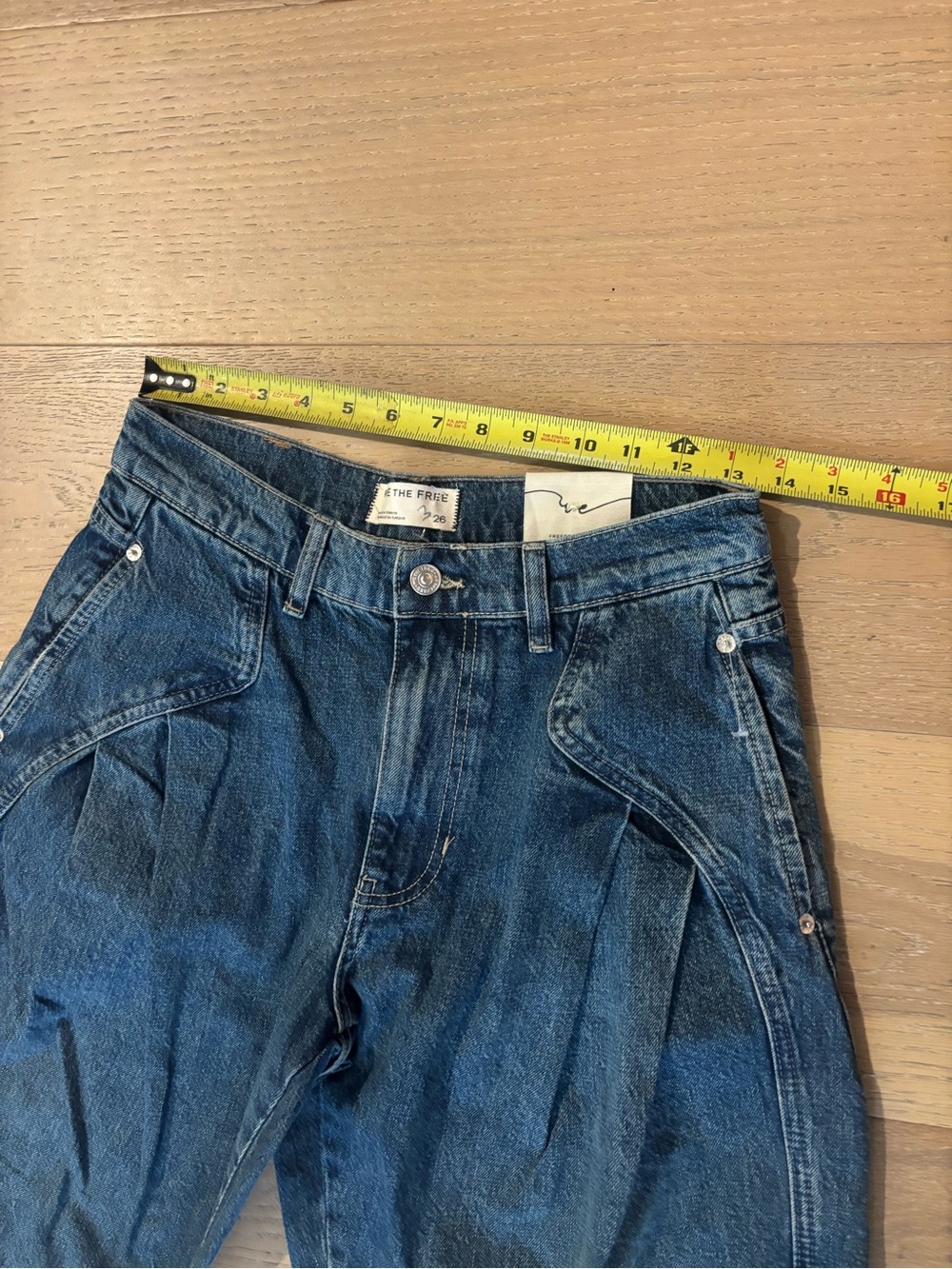 Free People We The Free Golden Hour Trouser Jeans 26 NWT Deacon Blue Pleated - Picture 10 of 13